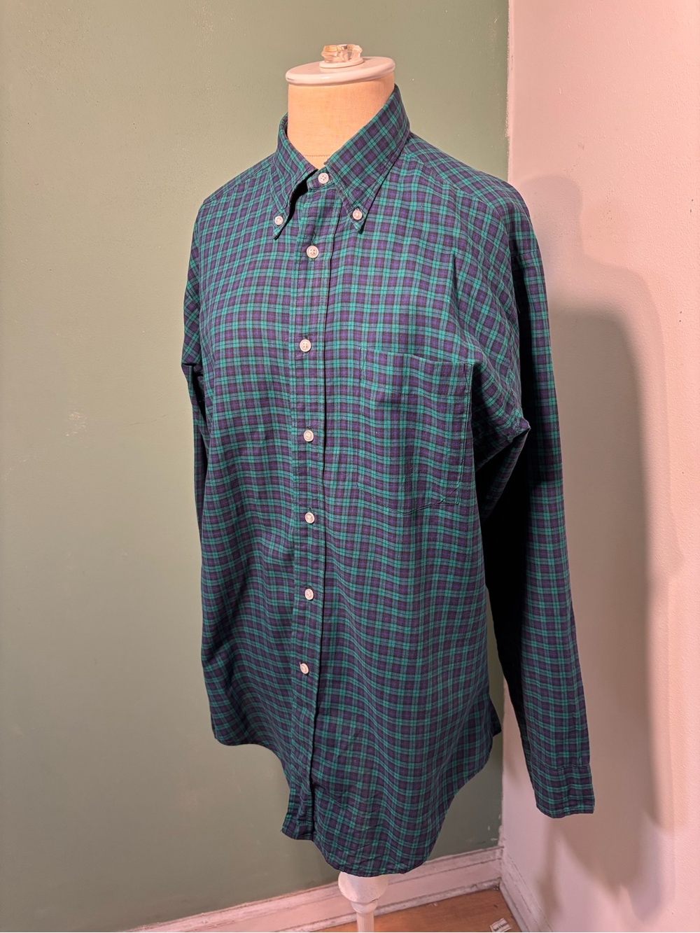 Vintage 1960’s Men's Green and Blue Plaid Button-Down Shirt by McGregor